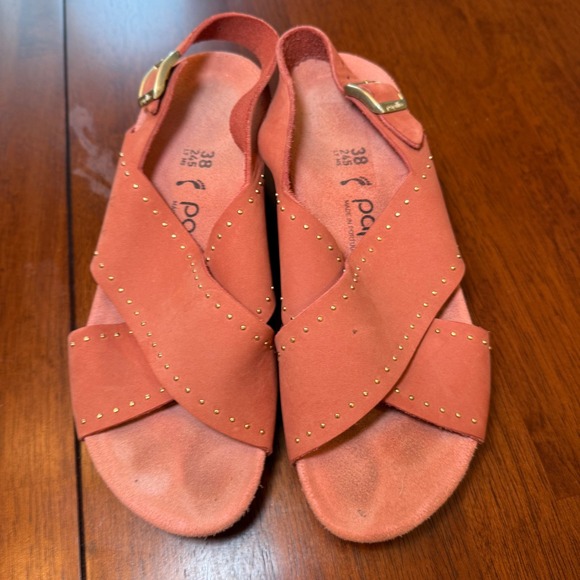 Birkenstock Papillio Samira Rivets Sandal Wedge Red‎ Pink Size 38 US 7 - Picture 1 of 10